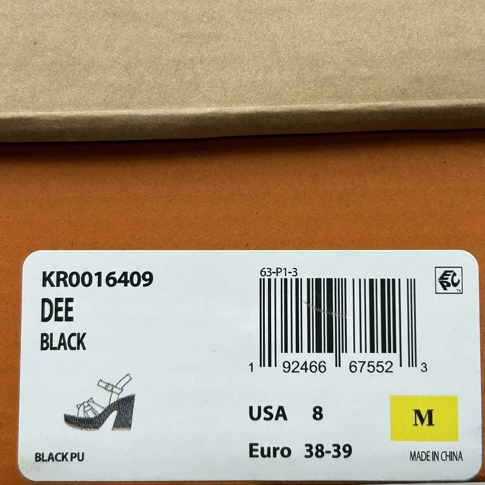 KORKS Dee Womens Wedge‎ Platform Sandal Size 8 Black/Tan Faux-leather Block Heel